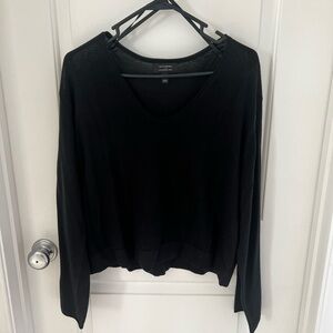 Banana Republic Factory Black Merino Wool Sweater XL Lightweight V Neck Classic